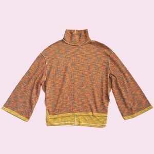 Free People/We The Free Colorful Orange/Yellow Reversible Sweater Size Large